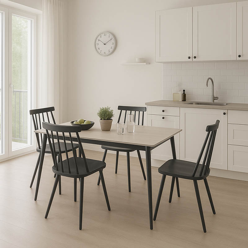 Τραπεζαρία Aurora I-Gustas Pakoworld Σετ 5Τεμ Sintered Stone-Μαύρο 120X60X75Εκ
