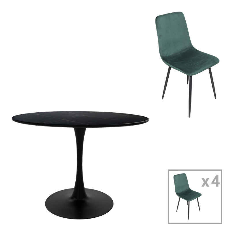 Τραπεζαρία Balou-Grato Pakoworld Σετ 5Τεμ Μαύρο-Κυπαρισσί Φ120X73Εκ