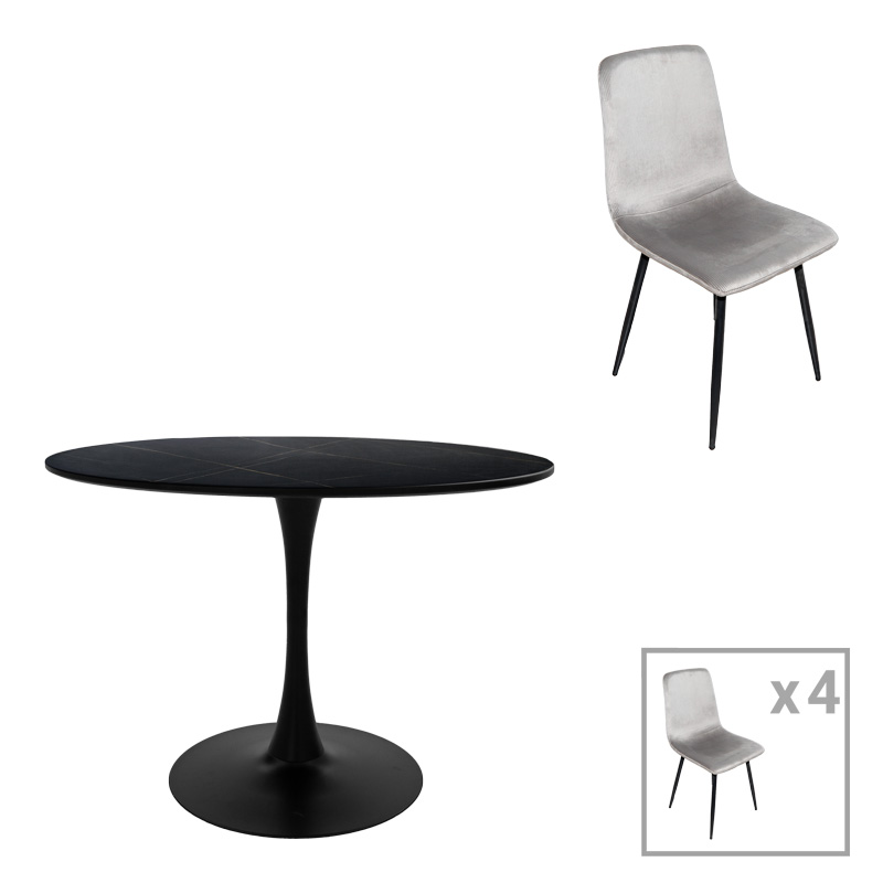 Τραπεζαρία Balou-Grato Pakoworld Σετ 5Τεμ Μαύρο-Γκρι Φ100X73Εκ