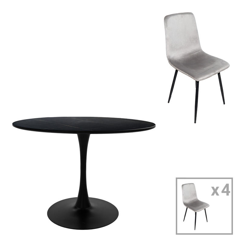 Τραπεζαρία Balou-Grato Pakoworld Σετ 5Τεμ Μαύρο-Γκρι Φ120X73Εκ