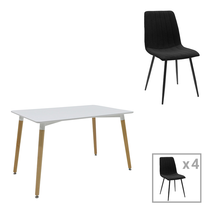 Τραπεζαρία Natali-Noor Pakoworld Σετ 5Τεμ  Mdf Γκρι-Λευκό-Πόδια Φυσικό 120X80X76Εκ