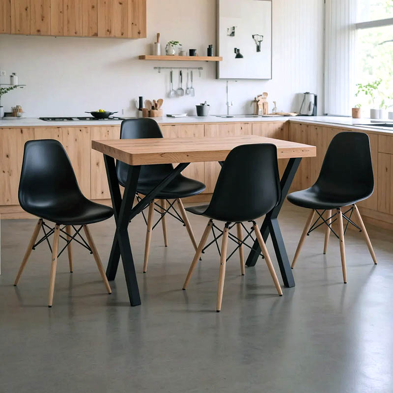 Τραπεζαρία Με Καρέκλες Julita Μαύρο Και Τραπέζι Zeryin Oak 110X70X75Εκ Σετ 5Τεμ