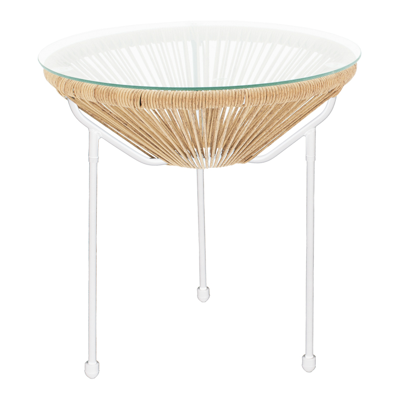 Τραπέζι Acapulco Pakoworld Μεταλλο Σε Λευκή-Pe Rattan Σε Φυσική Απόχρωση Φ50X52Εκ