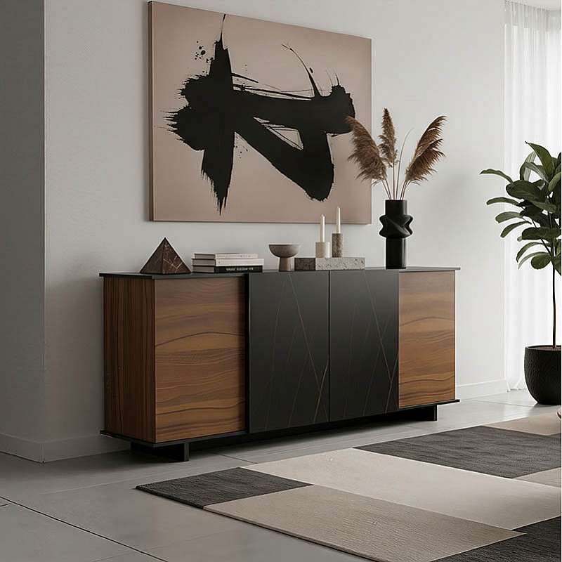 Μπουφές Zafore  Pakoworld Καρυδί- Μαύρο Μαρμάρου 180X45X80Εκ Μπουφές Zafore  Pakoworld Καρυδί- Μαύρο Μαρμάρου 180X45X80Εκ
