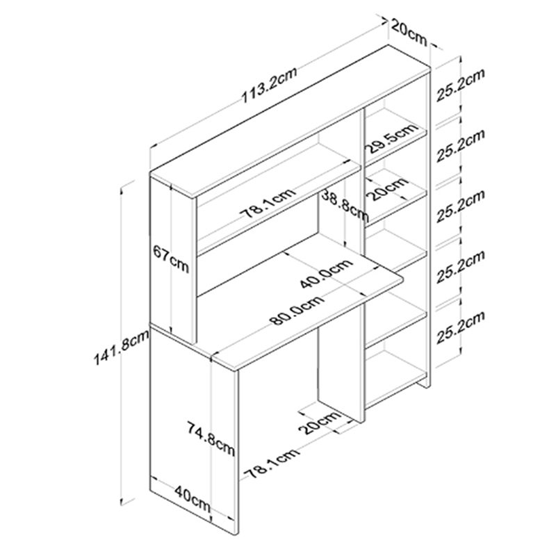Γραφείο Με Βιβλιοθήκη Janson Pakoworld Oak 113.2X40X141.8Εκ Γραφείο Με Βιβλιοθήκη Janson Pakoworld Oak 113.2X40X141.8Εκ