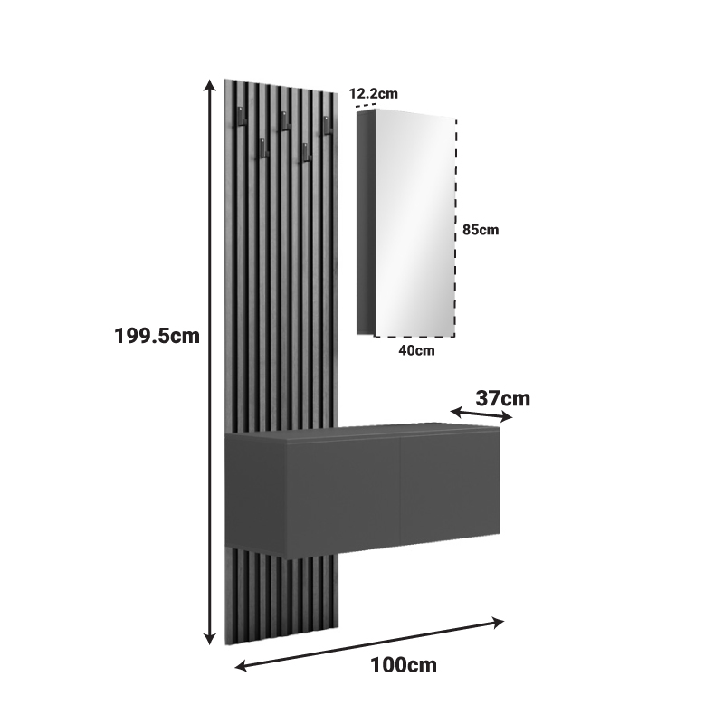 Έπιπλο Εισόδου Με Καθρέπτη Arika Pakoworld  Σε Λευκό-Sonoma Απόχρωση 100X37.1X199.5Εκ