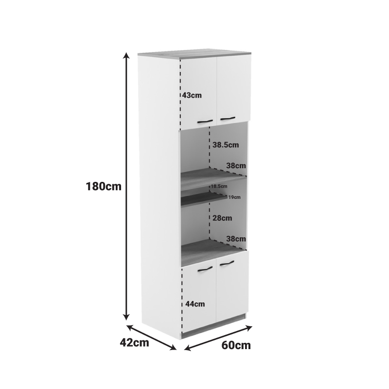 Ντουλάπα Κουζίνας Rowan Pakoworld Σε Oak-Ανθρακί Απόχρωση 60X42X182Εκ