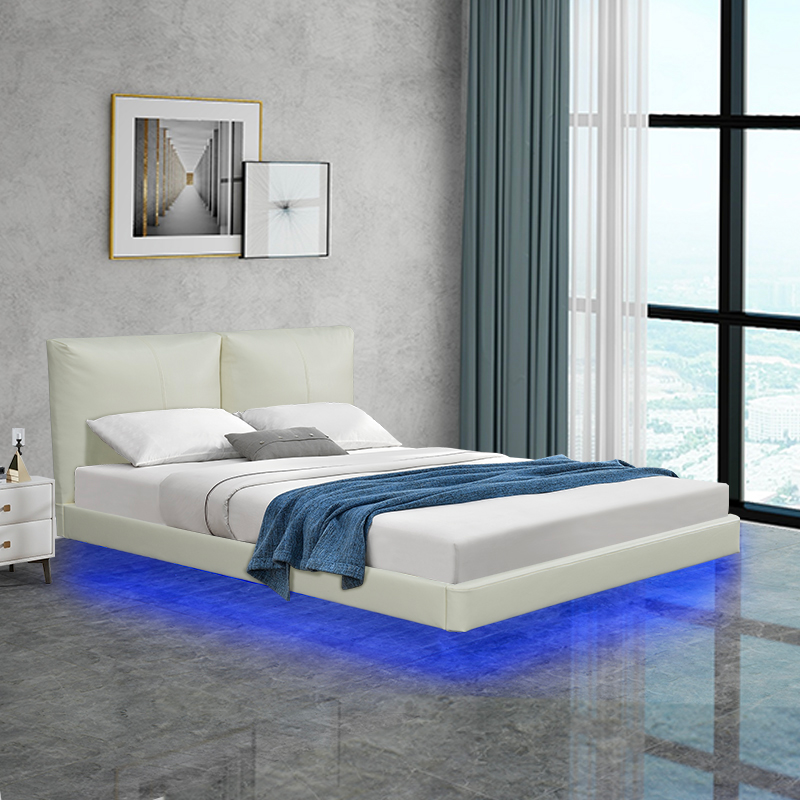 Κρεβάτι Διπλό Jessie Pakoworld Floating Style Με Led-Pu Εκρού 160X200Εκ