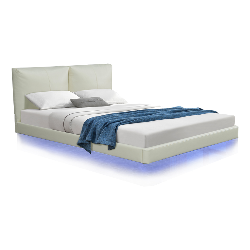 Κρεβάτι Διπλό Jessie Pakoworld Floating Style Με Led-Pu Εκρού 160X200Εκ