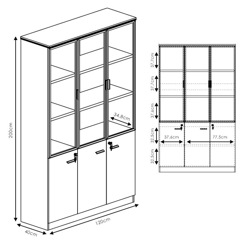 Ντουλάπες Γραφείου Επαγγελματικές Oscar Pakoworld Καρυδί-Ανθρακί 240X40X200Εκ