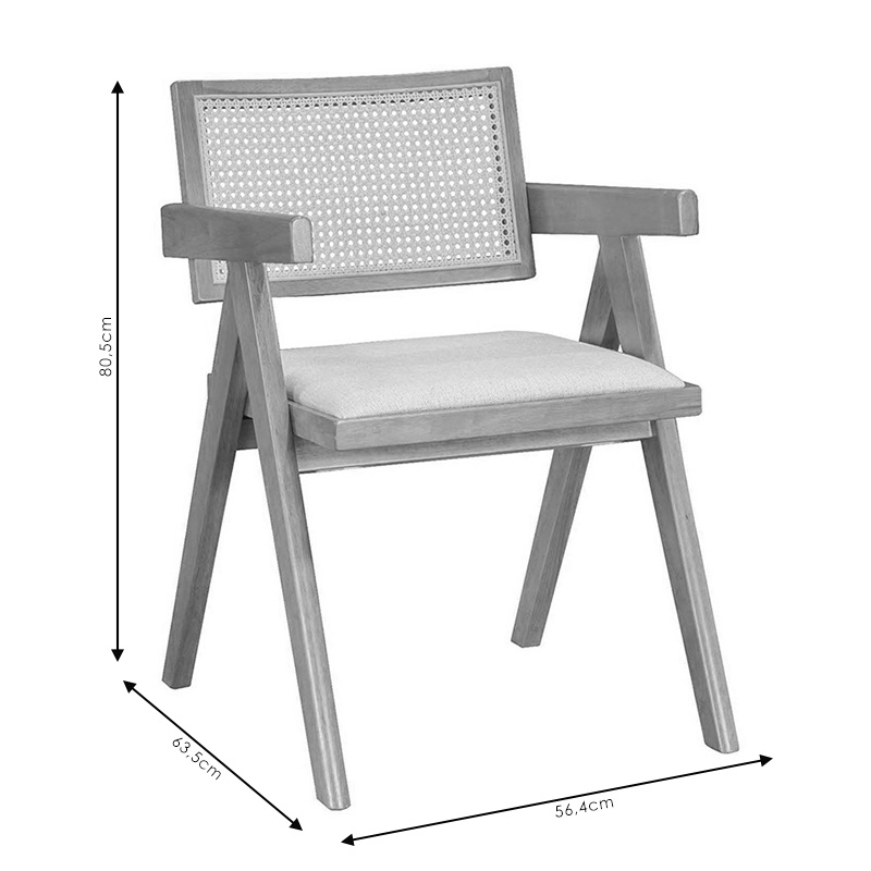 Πολυθρόνα Winslow Pakoworld Ξύλο Rubberwood Ανοικτό Καρυδί-Pvc Rattan Φυσικό-Ύφασμα Γκρι