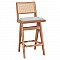 Σκαμπό Bar Winslow Pakoworld Ξύλο Rubberwood Ανοικτό Καρυδί-Pvc Rattan Φυσικό-Ύφασμα Γκρι 44.5X46X98Εκ