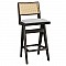 Σκαμπό Bar Winslow Pakoworld Ξύλο Rubberwood Μαύρο-Pvc Rattan Φυσικό-Ύφασμα Γκρι 44.5X46X98Εκ