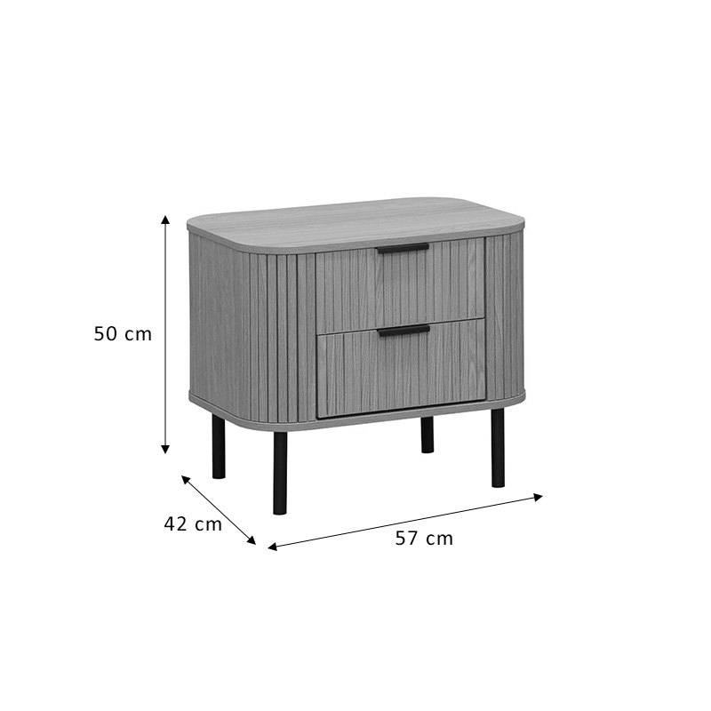 Κομοδίνο Scandi Pakoworld Με 2 Συρτάρια Φυσικό-Μαύρο 57X42X50Εκ