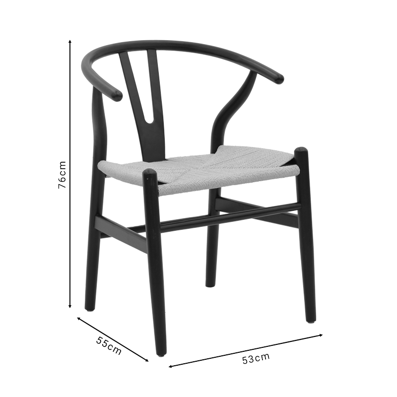 Καρέκλα Wishbone Pakoworld Μαύρο Rubberwood-Έδρα Φυσικό Σχοινί 53X55X76Εκ