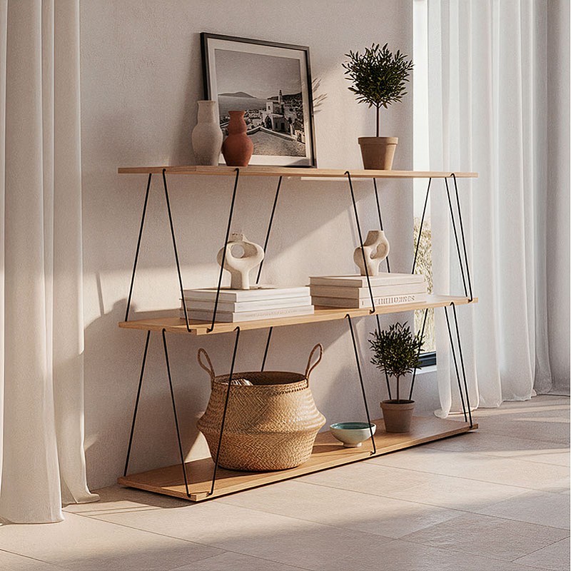 Βοηθητικό Τραπέζι-Ραφιέρα Tars Pakoworld Οακ-Μαύρο 120X30X90Εκ