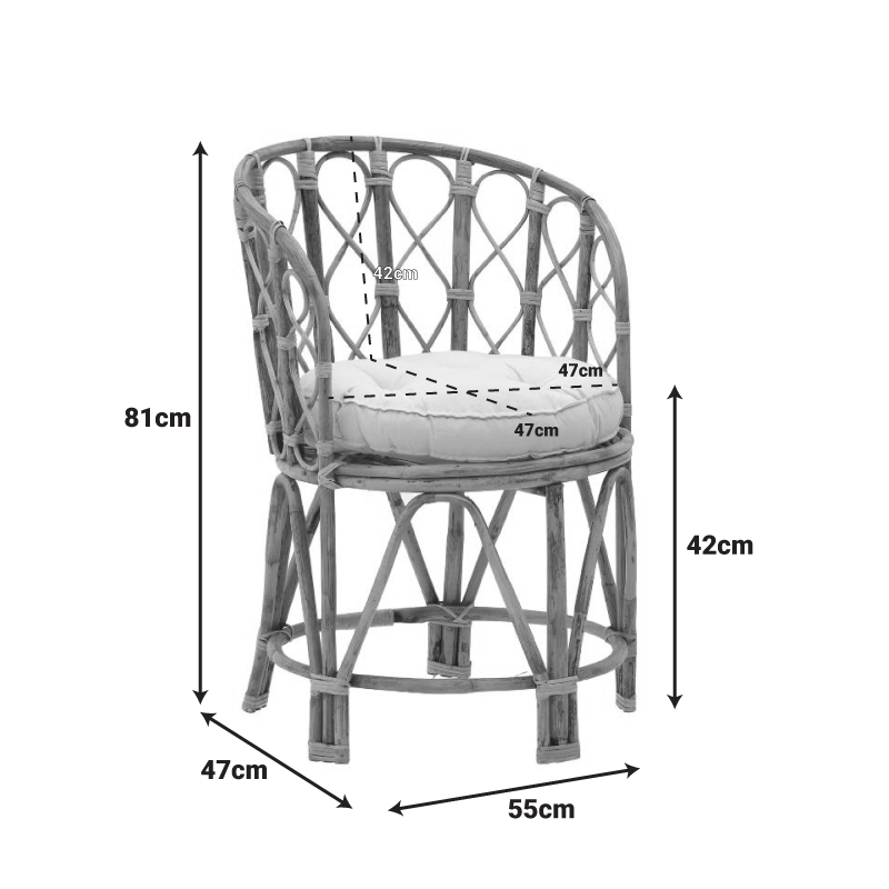 Πολυθρόνα Rostan Inart Φυσικό Rattan Με Μαξιλάρι 51X50X80Εκ