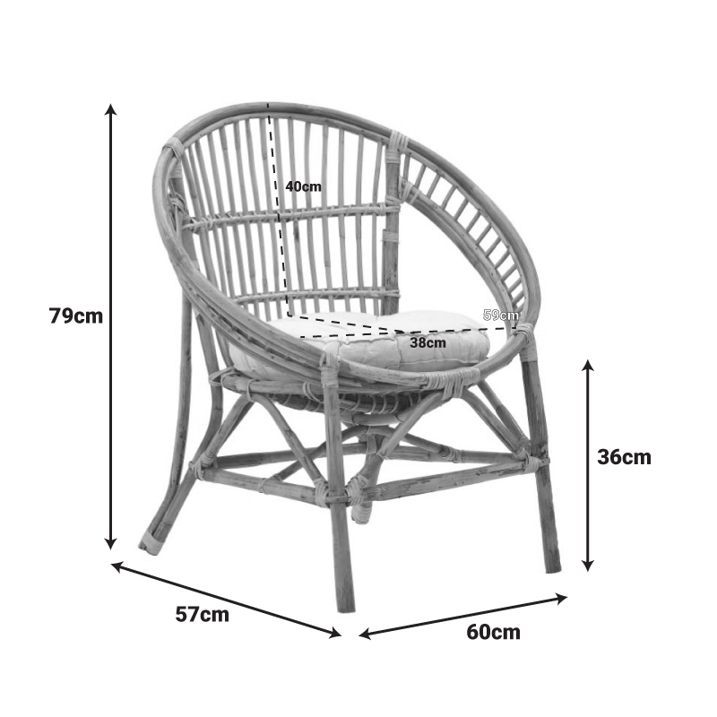 Πολυθρόνα Blore Inart Φυσικό Ξύλο Με Μαξιλάρι 70X58X81Εκ