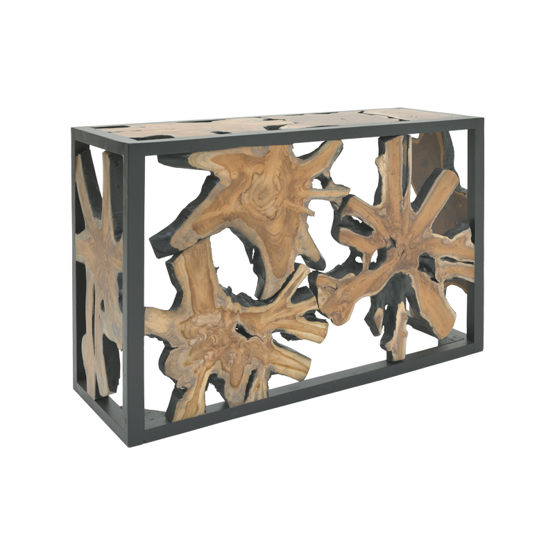 Κονσόλα Donis Inart Φυσικό-Μαύρο Μασίφ Ξύλο Teak 120X40X75Εκ