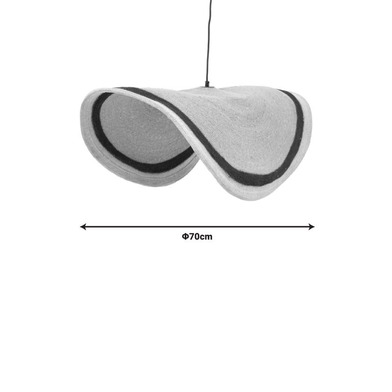 Φωτιστικό Οροφής Hatchie Inart Φυσικό-Μαύρο-Λευκό Ψάθα-Μέταλλο Φ70X123Εκ