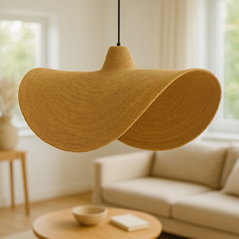 Φωτιστικό Οροφής Wholy Inart Φυσικό Ψάθα-Μέταλλο Φ90X139Εκ