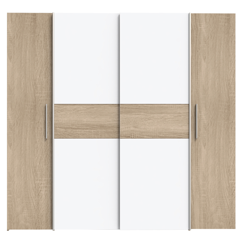 Ντουλάπα Ρούχων Closet Pakoworld Τετράφυλλη Sonoma Oak-Λευκό Μελαμίνης 200X61.5X190.5Εκ Ντουλάπα Ρούχων Closet Pakoworld Τετράφυλλη Sonoma Oak-Λευκό Μελαμίνης 200X61.5X190.5Εκ