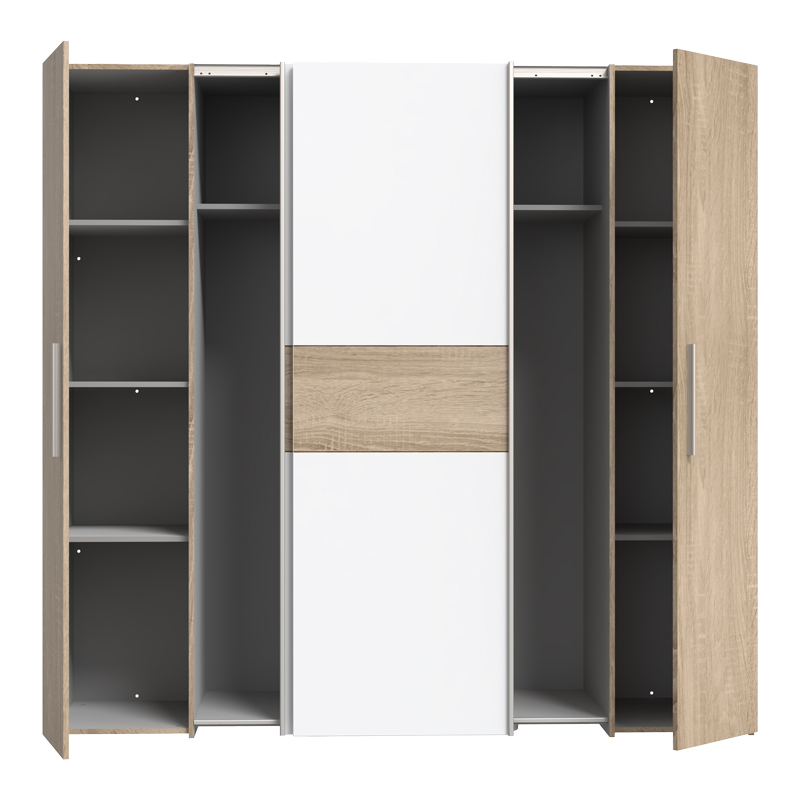 Ντουλάπα Ρούχων Closet Pakoworld Τετράφυλλη Sonoma Oak-Λευκό Μελαμίνης 200X61.5X190.5Εκ Ντουλάπα Ρούχων Closet Pakoworld Τετράφυλλη Sonoma Oak-Λευκό Μελαμίνης 200X61.5X190.5Εκ