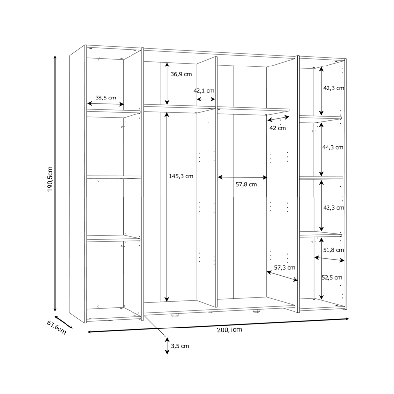 Ντουλάπα Ρούχων Closet Pakoworld Τετράφυλλη Sonoma Oak-Λευκό Μελαμίνης 200X61.5X190.5Εκ Ντουλάπα Ρούχων Closet Pakoworld Τετράφυλλη Sonoma Oak-Λευκό Μελαμίνης 200X61.5X190.5Εκ