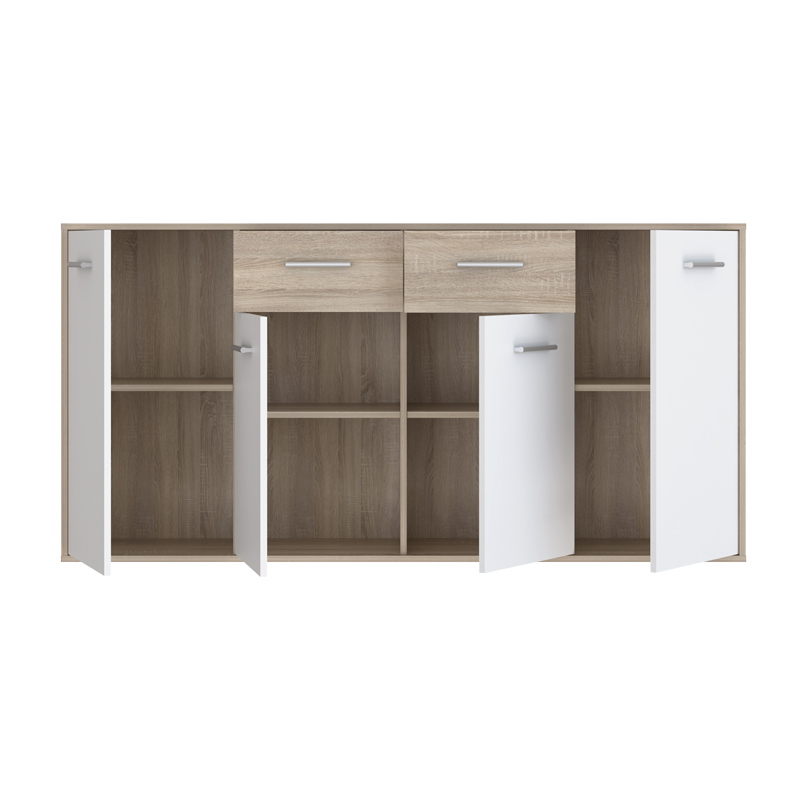 Μπουφές Drepen Pakoworld Μελαμίνη Σε Λευκό Και Sonoma Χρώμα 162.3X34.2X81.7Εκ Μπουφές Drepen Pakoworld Μελαμίνη Σε Λευκό Και Sonoma Χρώμα 162.3X34.2X81.7Εκ