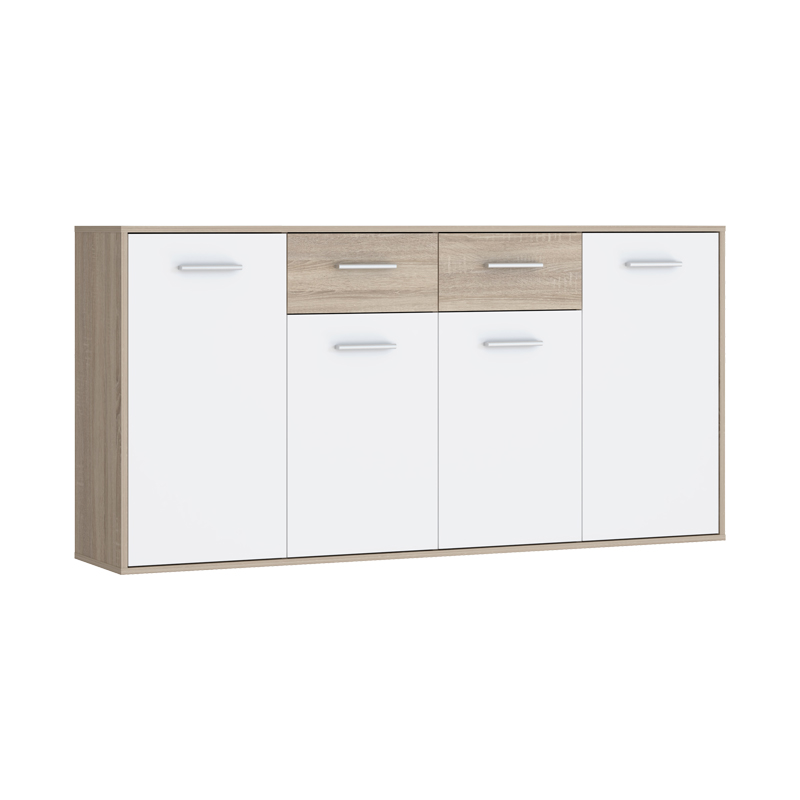 Μπουφές Drepen Pakoworld Μελαμίνη Σε Λευκό Και Sonoma Χρώμα 162.3X34.2X81.7Εκ Μπουφές Drepen Pakoworld Μελαμίνη Σε Λευκό Και Sonoma Χρώμα 162.3X34.2X81.7Εκ