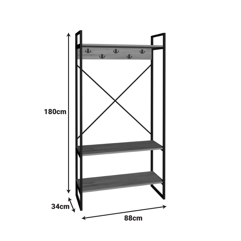Έπιπλο Εισόδου Levento Pakoworld Oak Με Μαύρο Μεταλλικό Σκελετό 88X34X180Εκ
