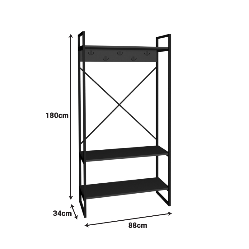 Έπιπλο Εισόδου Levento Pakoworld Ανθρακί Με Μαύρο Μεταλλικό Σκελετό 88X34X180Εκ