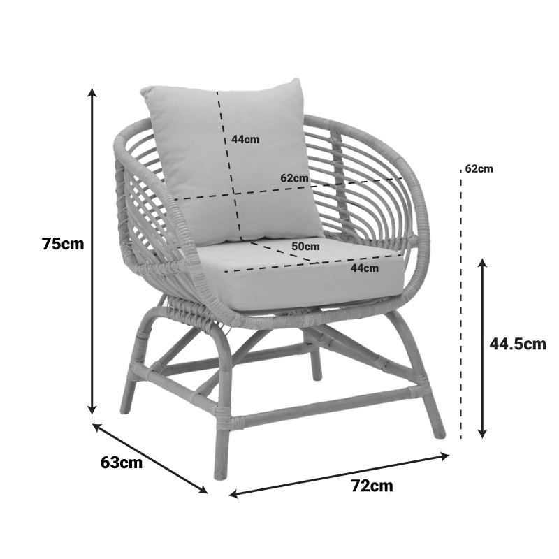 Πολυθρόνα Caxen Pakoworld Φυσικό Rattan-Λευκό Μαξιλάρι 72X63X75Εκ