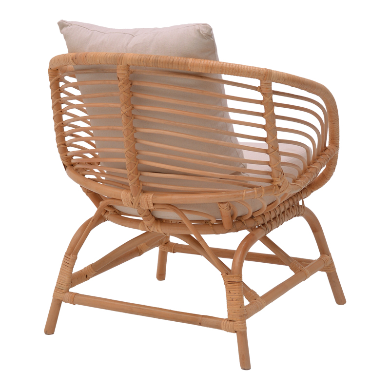 Πολυθρόνα Caxen Pakoworld Φυσικό Rattan-Λευκό Μαξιλάρι 72X63X75Εκ