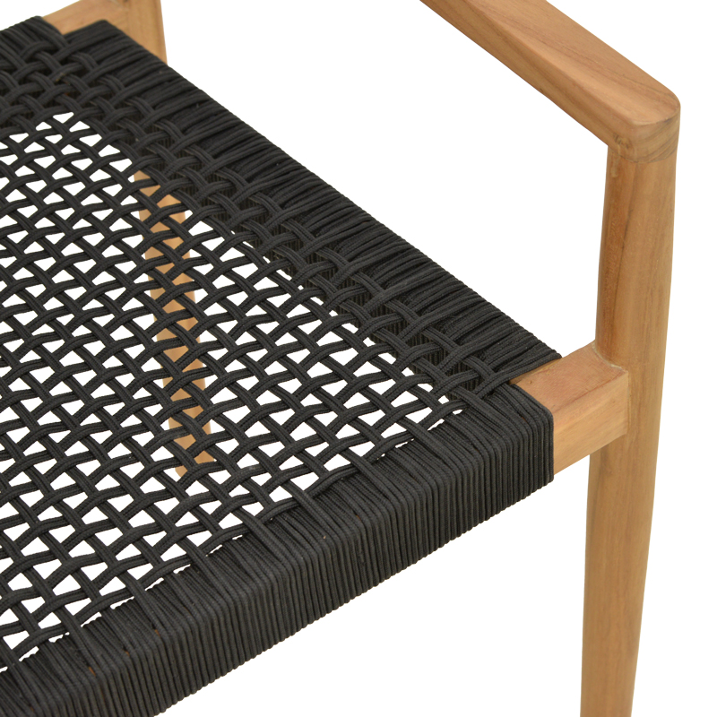 Πολυθρόνα Lengan Pakoworld Σκελετός Teak Ξύλο Σε Φυσική Απόχρωση-Μαύρο Σχοινί 54X52X80Εκ