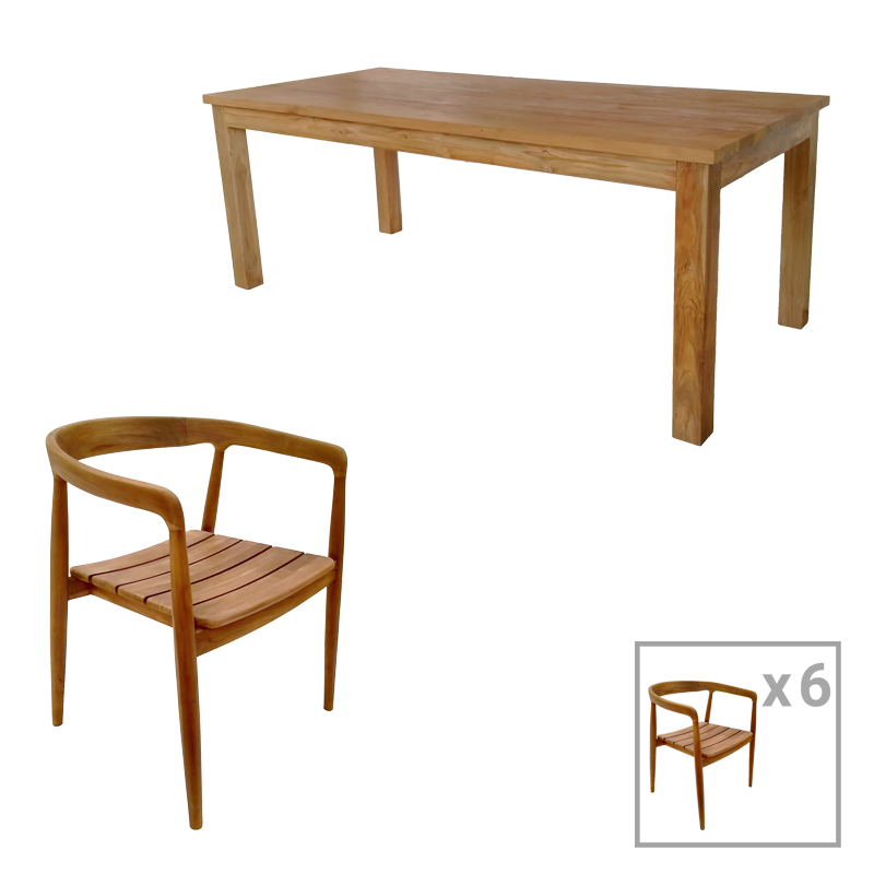 Τραπεζαρία 7Τεμ.noody-Wooly Pakoworld Teak Ξύλο Σε Φυσική Απόχρωση