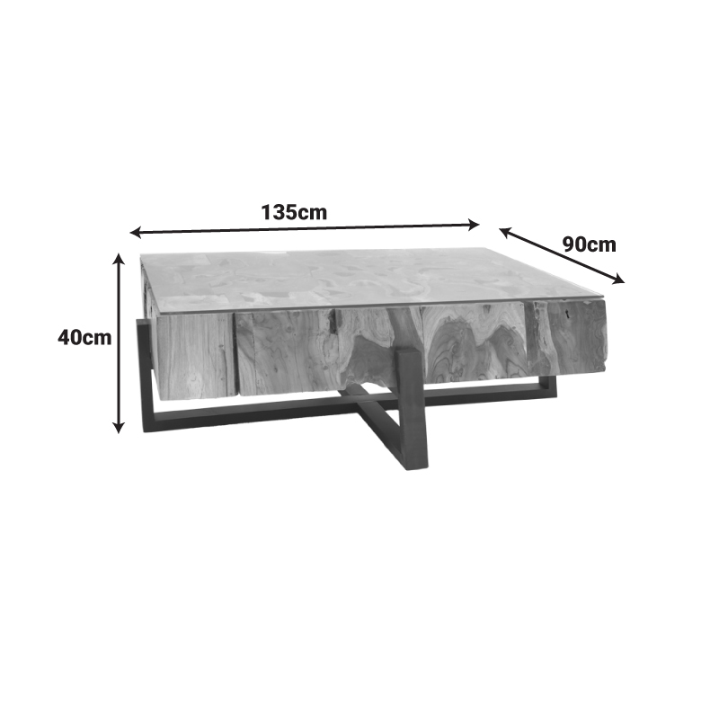 Τραπέζι Σαλονιού Borth Inart Teak Ξύλο Σε Φυσική Απόχρωση 135X90X40Εκ