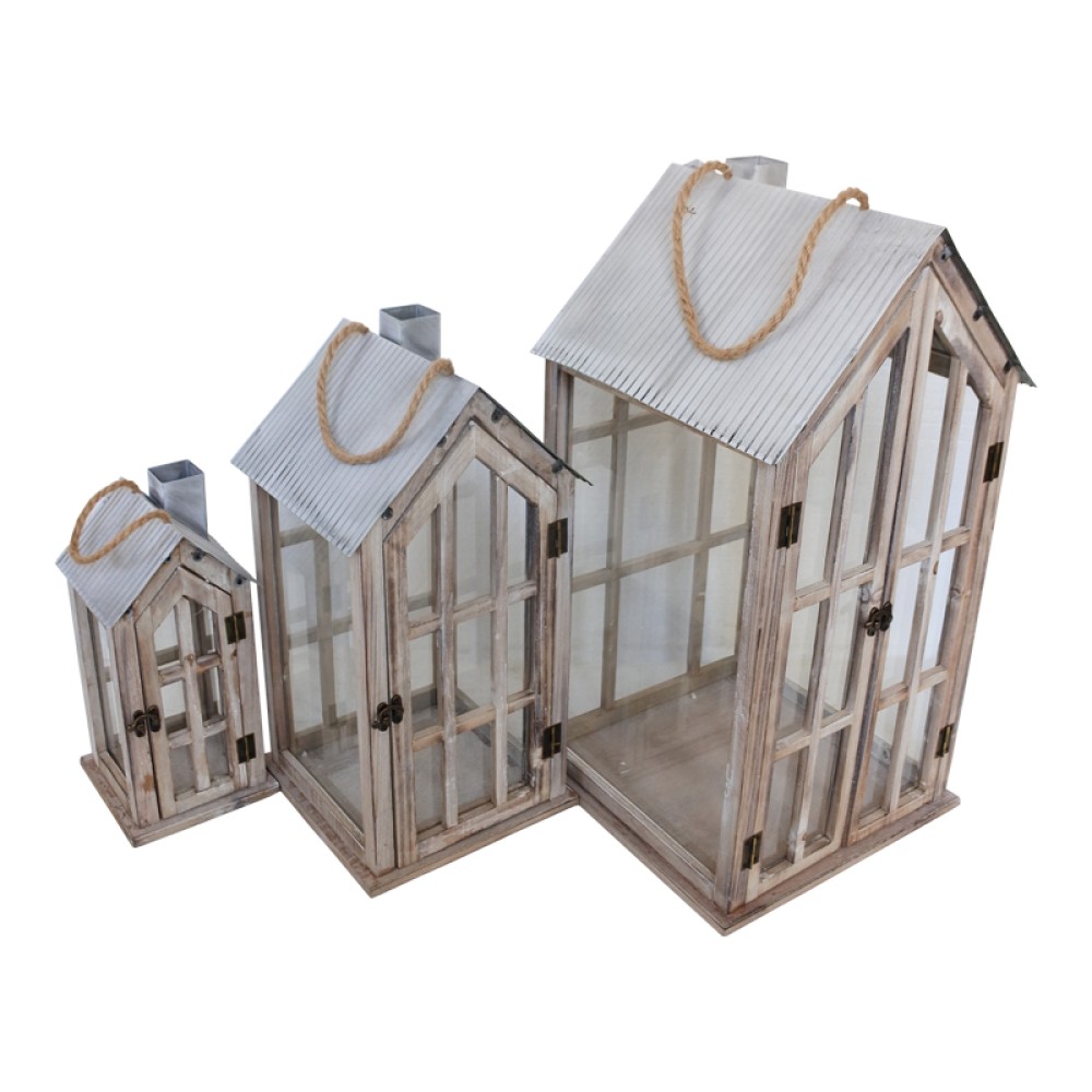 Φανάρια Bearie Inart Σετ 3Τεμ Αλουμίνιο Σε Καφέ Απόχρωση