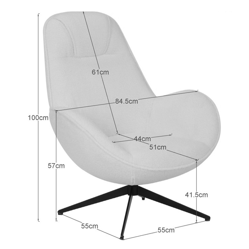 Πολυθρόνα Περιστρεφόμενη Flago Pakoworld Μπουκλέ Ύφασμα Σε Ανοιχτή Γκρι Απόχρωση 85X88X103.5Εκ