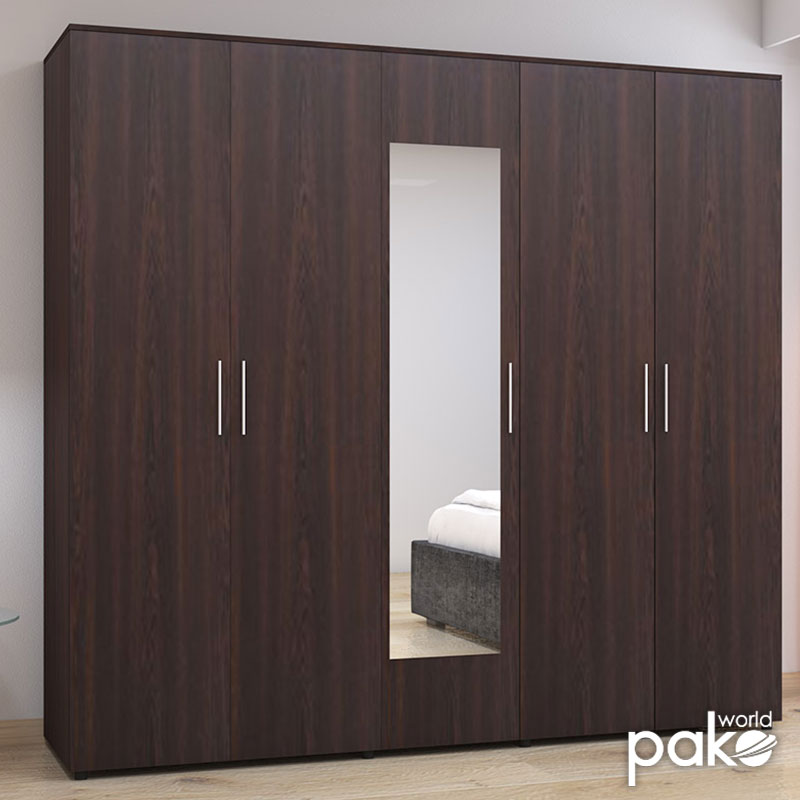 Ντουλάπα Πεντάφυλλη Με Καθρέφτη Luna Pakoworld Σε Wenge Απόχρωση 220X52X200Εκ