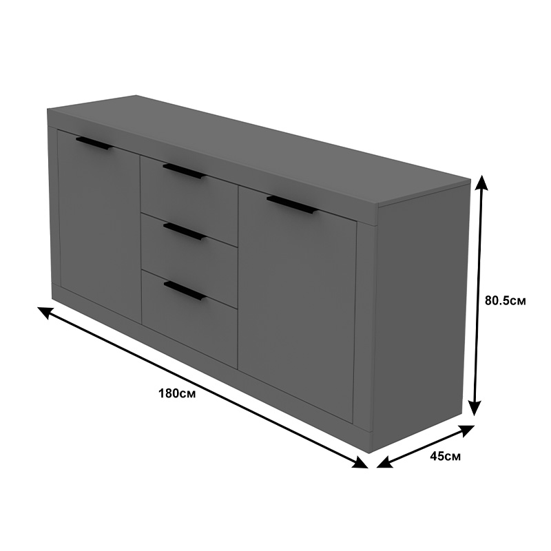 Μπουφές Doha Pakoworld Σε Ανθρακί Απόχρωση 180X45X80.5Εκ
