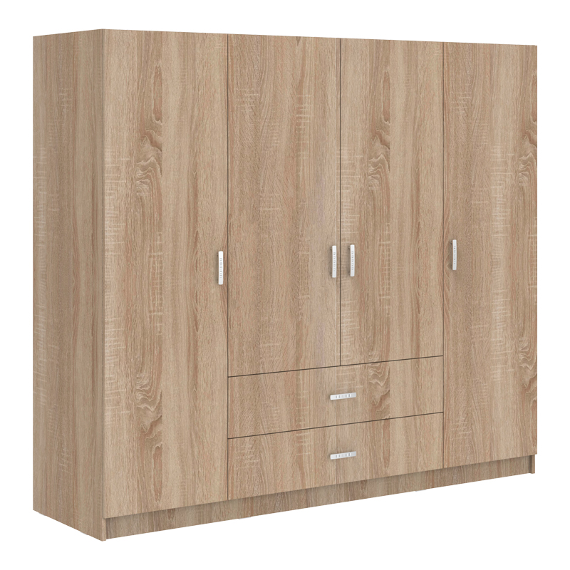 Ντουλάπα Τετράφυλλη Royal Pakoworld Με Συρτάρια Sonoma 200X58X177Εκ