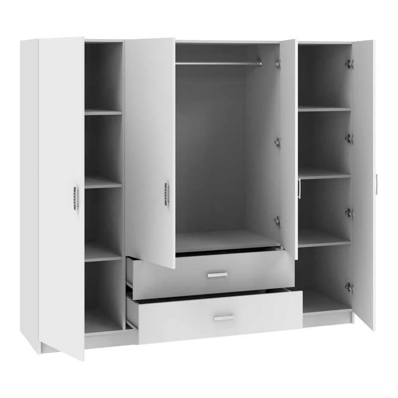 Ντουλάπα Τετράφυλλη Royal Pakoworld Με Συρτάρια Λευκό 200X58X177Εκ