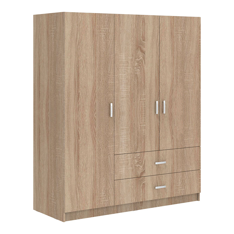 Ντουλάπα Τρίφυλλη Royal Pakoworld Με Συρτάρια Και Πατάρι Sonoma 150X58X230Εκ