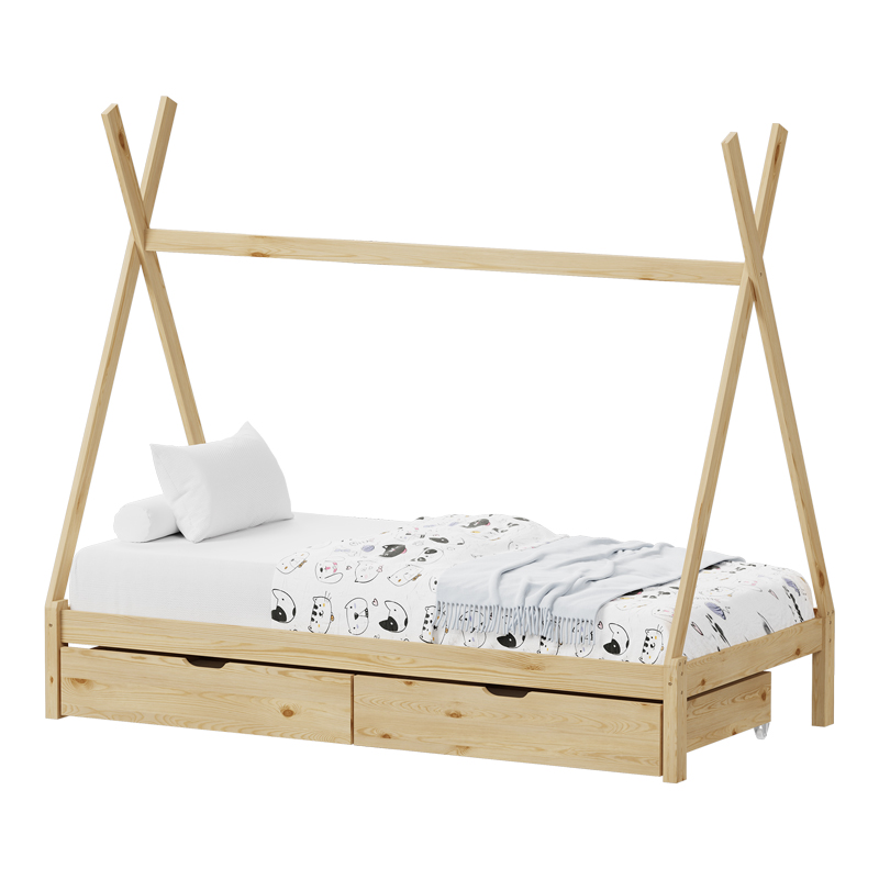 Παιδικό Κρεβάτι Lalitto Τ.montessori Με 2 Συρτάρια Τ.montessori  Pakoworld Ξύλο Πεύκου Σε Φυσική Απόχρωση 90X190Εκ