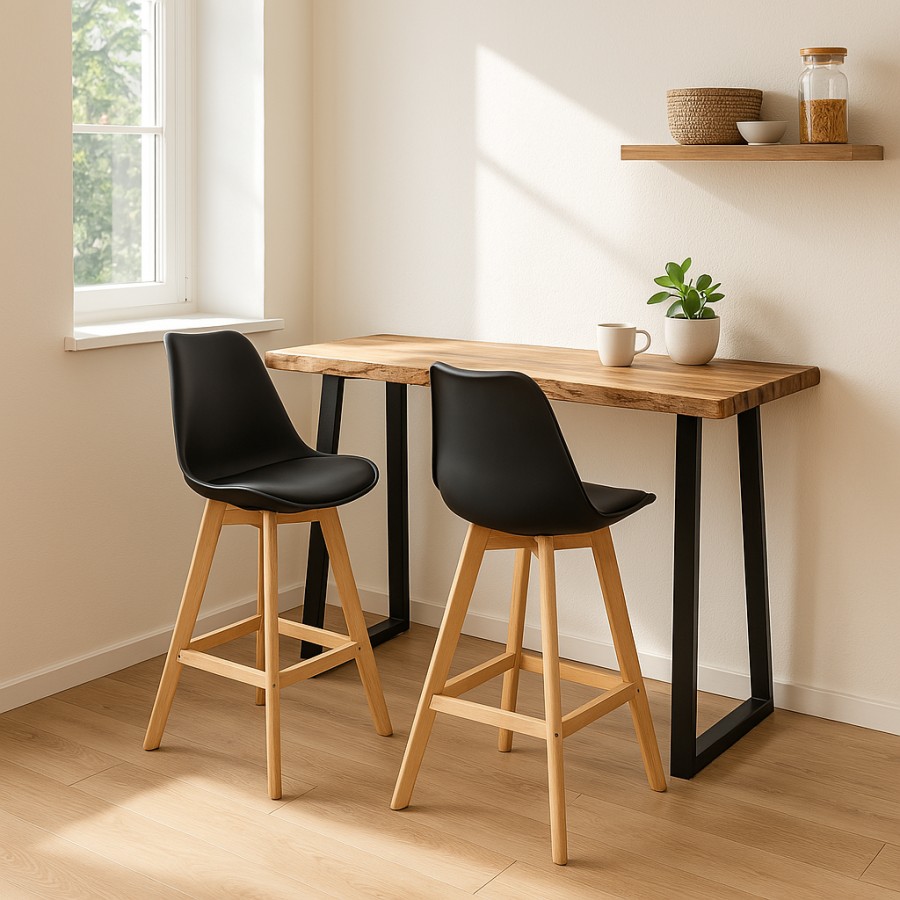 Τραπέζι Μπαρ Miles Pakoworld Μασίφ Ξύλο Ακακίας 3.7-4Εκ Σε Φυσική Απόχρωση Με Μαύρα Μεταλλικά Πόδια 120X53X97Εκ