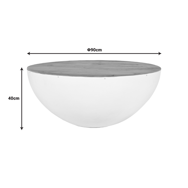 Τραπέζι Σαλονιού Coffelty Inart Μασίφ Ξύλο Ακακίας - Λευκό Μέταλλο Φ90X40Εκ