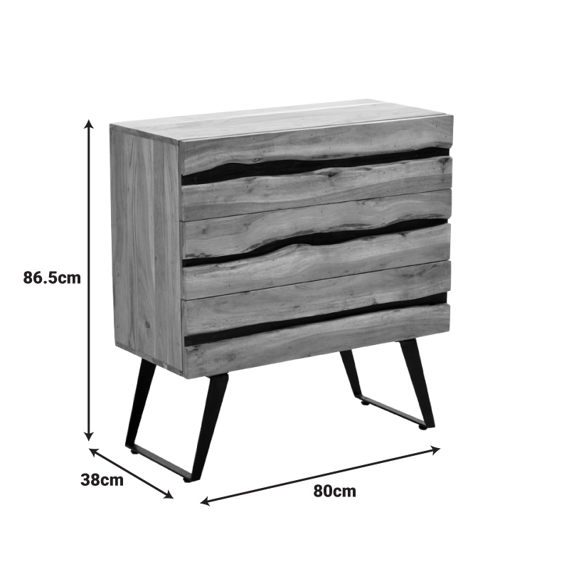 Συρταριέρα Imena Pakoworld Μασίφ Ξύλο Acacia Σε Φυσικό Απόχρωση Με Μαύρα Μεταλλικά Πόδια 80X38X86,5Εκ