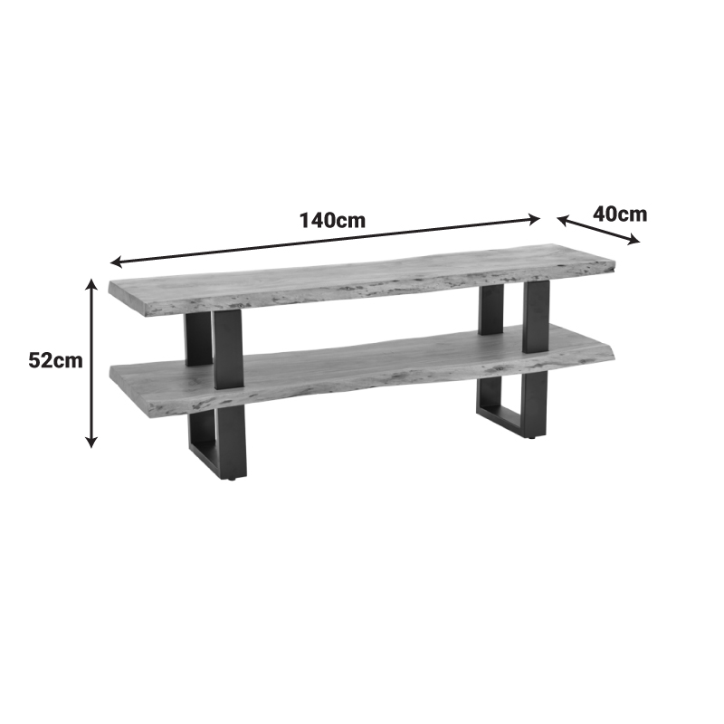 Έπιπλο Τηλεόρασης Fuji Pakoworld Μασίφ Ξύλο Ακακίας Σε Φυσική Απόχρωση Με Μαύρα Μεταλλικά Πόδια 140X40X52Εκ