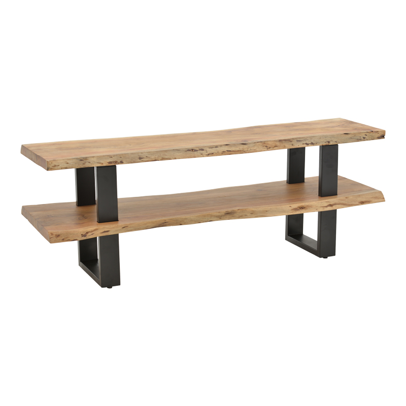 Έπιπλο Τηλεόρασης Fuji Pakoworld Μασίφ Ξύλο Ακακίας Σε Φυσική Απόχρωση Με Μαύρα Μεταλλικά Πόδια 140X40X52Εκ